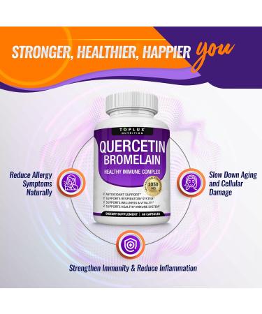 Toplux Quercetin with Bromelain and Zinc 1050mg - Advanced Immune Support Supplement Supports Antioxidant Immune System for Men Women 60 Capsules V1 - Buy Online on GoSupps.com