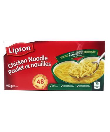 Lipton Chicken Noodle Soup Reduced Sodium - 25% Less Salt - 16 Pouches Equals 48 Bowls