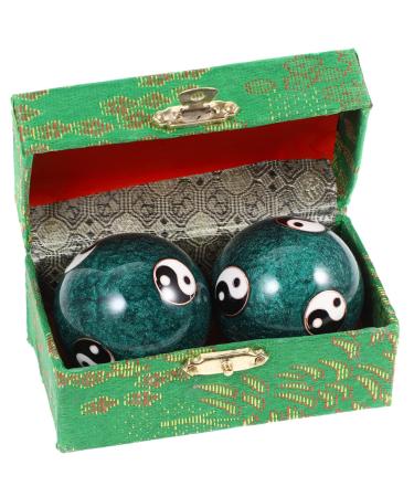 Healeved feng shui 2 pieces Chinese health balls baoding balls Hand massage balls metal meditation balls with etui yang pattern for hand exercises hand therapy stress relief green
