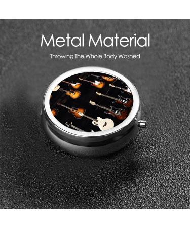 Decorative Round Pill Box for Guitars - 3 Compartment Portable Travel Organizer for Vitamins & Medications - Buy Online on GoSupps.com