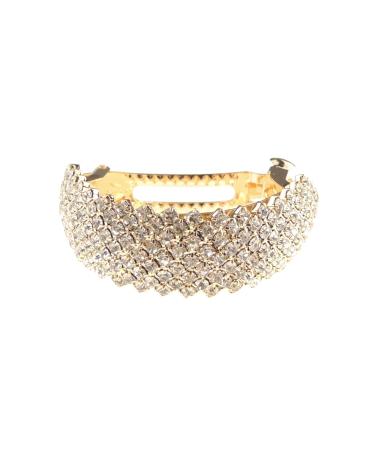 Ladies Sparkly Party Rhinestone Diamante Crystal Hair Spring Clip Barrette Pony Tail Holder (Gold Tone)