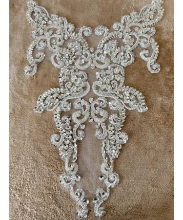 Handmade White Rhinestones Lace Applique Sew On Trimming for Dresses, Clothing, Skirts - Buy Online on GoSupps.com