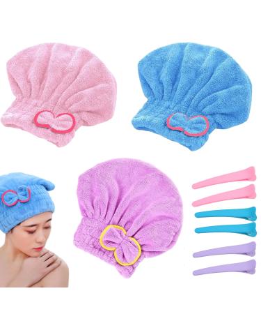 9 pieces microfiber fast drying turban set super absorbent soft hair turban with hair clip loop-knot button-free hair dryer cloth for long hair thick hair women girls