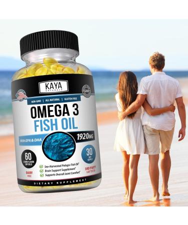Kaya Naturals Omega 3 Supplement - Nature Made Omega 3 Fish Oil - 100% Pure Sea-Harvested Pelagic Fish Oil with No Fishy Aftertaste - 60 Count Softgels 60 Count (Pack of 1) - Buy Online on GoSupps.com