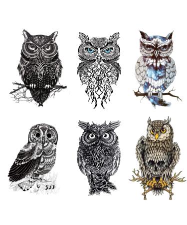 Owl Temporary Tattoos Large Temporary Tattoo Half Arm Tattoo Sleeves Stickers Shoulder Body Art for Men Women Teens-6 Sheets owl tattoo