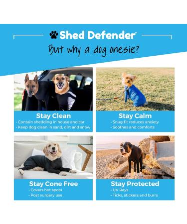 Shed Defender Body Suit for Dogs - Original Anti-Shedding Shirt & Recovery Jumpsuit | Calming Dog Onesie Car Seat Cover E-Collar | XS Royal Blue (5-8kg) - Buy Online on GoSupps.com