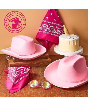 12 Pink Cowboy Hats and Bandanas Set - Western Cowgirl Party Costume Accessories - Buy Online on GoSupps.com