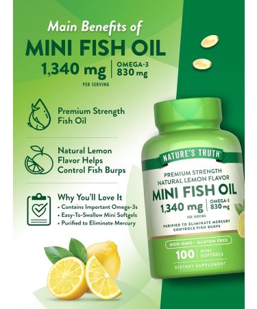Nature's Truth Mini Fish Oil Omega 3 | 1340 mg | 100 Softgels | Burpless Lemon Flavor | Non-GMO & Gluten Free Supplement - Buy Online on GoSupps.com