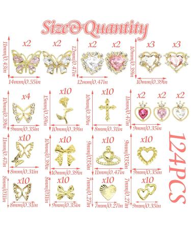 Buy RODAKY 124PCS Gold Nail Charms - 3D Butterfly Pink Crystal Heart & Bow Nail Art Jewelry for Acrylic Nails - Cute Glitter Decorations for Manicure Design - Buy Online on GoSupps.com