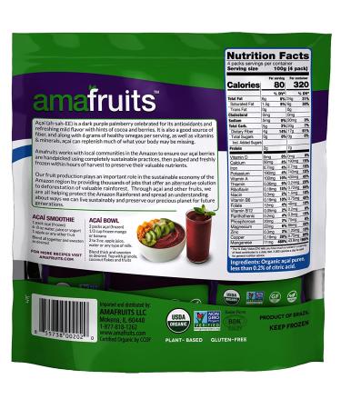Amafruits Acai Berry Frozen Puree - Organic & Non-GMO | Unsweetened Smoothie Packs | Antioxidant Rich Superfruit - 72 Packs x 3.5oz - Buy Online on GoSupps.com