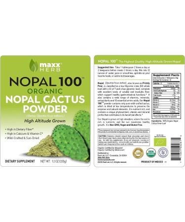 Maxx Herb Organic Nopal Cactus Powder - Digestion & Immune Support - High Fiber & Calcium - Vegan, Non-GMO, Gluten Free - 12 oz Bag - Buy Online on GoSupps.com