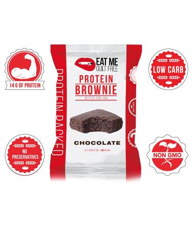 Eat Me Guilt Free Chocolate Protein Brownie | 14g Protein, Low Carb, Keto-Friendly, Low Sugar | Non GMO, No Preservatives | Low Calorie Snack/Dessert | 12 Count - Buy Online on GoSupps.com