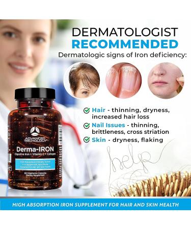 Derma-Iron Supplement with Collagen and Vitamin C - Blood Builder Pills for Hair & Skin, Supports Hair Growth and Iron Levels in Women and Men - Buy Online on GoSupps.com