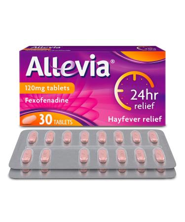 Allevia Hayfever Allergy Tablets Prescription Strength 120mg Fexofenadine 24hr Relief Acts Within 1 Hour Including Sneezing Watery Eyes Itchy & Runny Nose 30 Tablets Allevia 15 + 30 30 Count (Pack of 1)