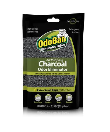 OdoBan Air Purifying Charcoal Natural Odor Eliminator, Non-Toxic Formula, 6-Pack of 10 Gram Bags, Fragrance Free