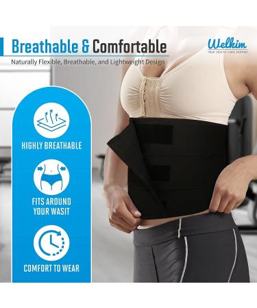Welkim Abdominal Binder Black - 12 Inch Wide Support Belt for Lower Waist, Hernia, Postpartum & Weight Loss - Large - Buy Online on GoSupps.com