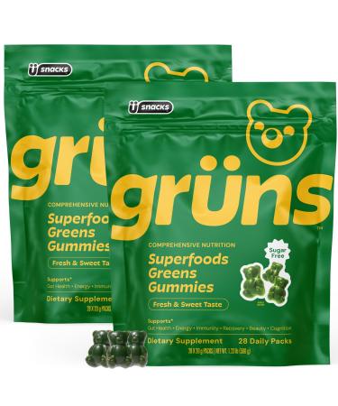 Gruns Superfood Greens Multivitamin Gummy Variety Bundle, 1 x Adult Low Sugar 28ct + 1 x Sugar Free 28ct Bundle for Less! with 20+ Vitamins and Minerals, prebiotic Fiber for Gut Health, and More!