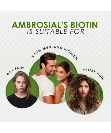 AMBROSIAL Biotin Hair Growth Supplement 2500mcg Biotin Hair Supplements | Hair Support | Plant Based | Natural Skin Support | Nail Vitamin (Pack of 2) - 120 Capsules 60 Count (Pack of 2) - Buy Online on GoSupps.com