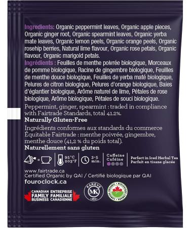 Four O'Clock Organic Fairtrade Herbal Tea Ginger Lime Mint Non-Gmo Kosher Gluten-Free 40 Count Pyramid 159g 40 Tea Bags Ginger Lime Mint - Buy Online on GoSupps.com