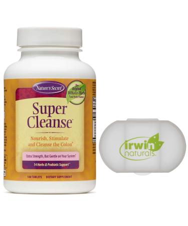 Nature's Secret Super Cleanse Extra Strength Toxin Detox & Gentle Elimination Total Body Cleanse Digestive & Colon Health Support 100 Tablets with a Pill Case