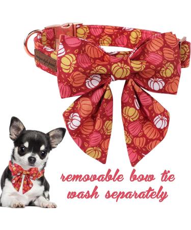 Unique Pumpkin Halloween Dog Collar | Adjustable Cotton Bow Tie for Boys & Girls | Comfortable Metal Buckle | Size M Neck 13.5-22in - Buy Online on GoSupps.com