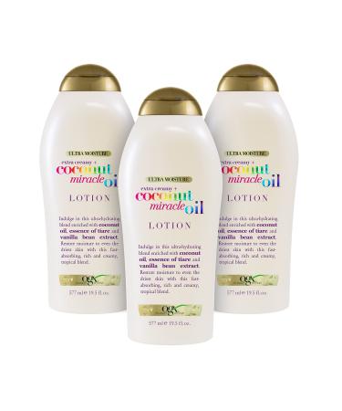 OGX Extra Creamy + Coconut Miracle Oil Ultra Moisture Lotion, 19.5 Ounce (Pack of 3) 19.5 Fl Oz (Pack of 3)