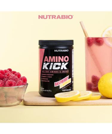 NutraBio Amino Kick BCAA Powder with Natural Caffeine Amino Acids Supplement for Energy Hydration & Recovery BCAAs Electrolytes & Amino Acids Raspberry Lemonade 30 Servings - Buy Online on GoSupps.com