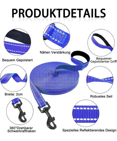 Demigreat Reflective Dog Training Leash - 3m/5m/10m/15m/20m Robust Line with Padded Handle for All Dog Sizes - Buy Online on GoSupps.com