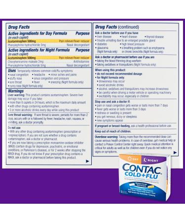 CONTAC Cold + Flu Maximum Strength Day & Night Relief - 28 Caplets - Buy Online on GoSupps.com