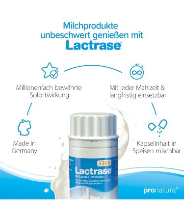 Pro Natura Lactrase 3300-100 | Lactase Capsules for Lactose Intolerance | Enjoy Milk & Dairy Carefree - Buy Online on GoSupps.com