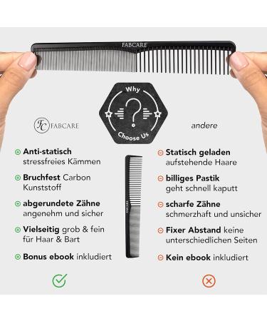 Fabcare Carbon Comb - Antistatic Break-Resistant Hairdresser Comb for Cutting & Styling - High-Strength Black Carbon Plastic Hair & Beard Comb - Buy Online on GoSupps.com