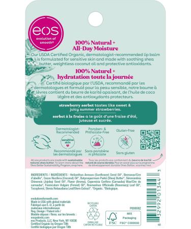 eos 100% Natural & Organic Lip Balm Stick Strawberry Sorbet All-Day Moisture Made for Sensitive Skin 4g 2-Pack Strawberry Sorbet 4 g (Pack of 2) - Buy Online on GoSupps.com