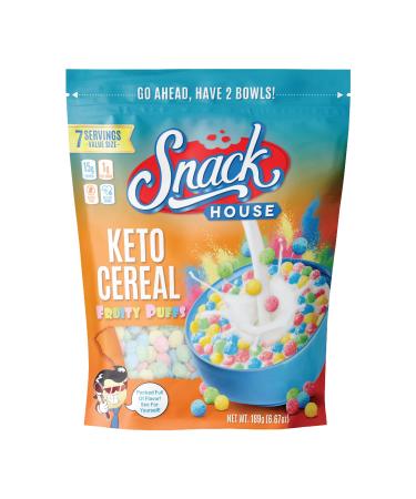 Keto Cereal by Snacks House, High Protein Low Carb Healthy Breakfast Food – Gluten & Grain Free Crunch – Paleo, Diabetic, Ketogenic Diet Friendly Cereals – 7 Serving Bag (Fruity Puffs) Fruity Rubbles