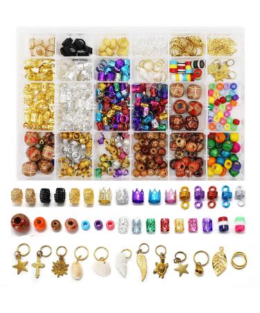 Jolitac 620 PCS Braid Jewelry for Hair Set  Dreadlocks Decor Beads  Gold & Silver Braid Rings  Metal Cuff Kit  Charms Hair Clips Hair Braid Accessories