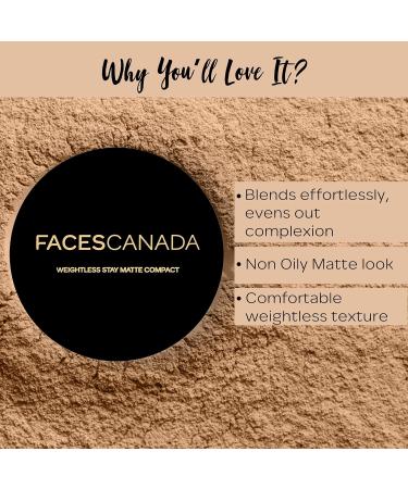 FAa-CES - cCANADA Weightless Stay Matte Finish Compact Powder - Natural 9 g | Non Oily Matte Look | Evens Out Complexion | Hides Imperfections | Blends Effortlessly | Pressed Powder For All Skin Types - Buy Online on GoSupps.com
