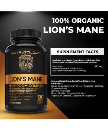 Organic Lion's Mane Mushroom Capsules - Nootropic Mushroom Supplements Formulated With 40% Polysaccharides & 20% Beta-Glucan! Immunomodulating Properties & A Potent Source Of Antioxidants. Supports Memory Cognition & Brain Health - 120 Capsules 120 count  - Buy Online on GoSupps.com