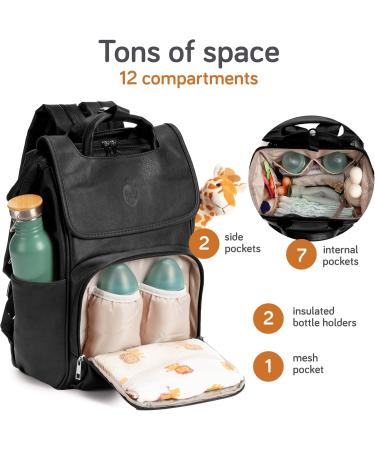 Shop Baby Uma Diaper Bag - Large Capacity Backpack with Diaper Pad & Insulated Bottle Holders | Stylish Black Synthetic Leather for On-the-Go Parents - Buy Online on GoSupps.com