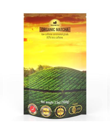 Matcha Green Tea Powder  Organic 80% Decaf Ceremonial Grade  Low Caffeine - Sugar Free  USDA Certified Authentic Japanese Origin  Ideal for Latte Smoothie Baking  Value Size 3.5oz 100g Organic Low Caffeine Grade