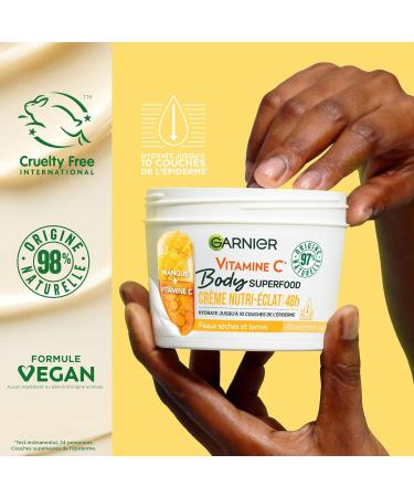 Garnier Body Superfood Nutri-Radiance Body Cream Vitamin C & Mango 48H Hydration 97% Natural Ingredients for All Skin Types 380 ml - Buy Online on GoSupps.com
