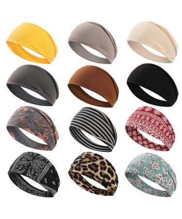 Hishexin 12 Pack Headbands for Women Fashion Workout Yoga Women s Headbands Non Slip Head bands Hair Accessories (Pattern A)