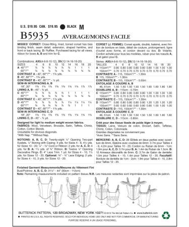 Misses Corset Sewing Pattern Butterick 5935 AX5 Sizes 4-12 White - Buy Online on GoSupps.com