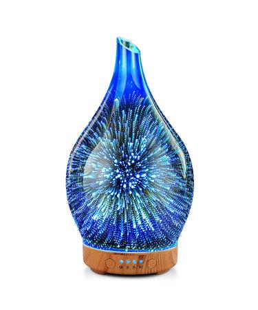 Porseme Essential Oil Diffuser 3D Glass Aromatherapy Ultrasonic Humidifier, Air Refresh Auto Shut-Off, Timer Setting, BPA Free for Home Hotel Yoga Leisure SPA Gift 100ml Last 4H C1-100ml Afantty 100ml