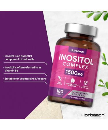 Inositol Tablets 1500mg | 180 Count | Vegan Inositol Supplement with Folic Acid & Chromium | No Artificial Preservatives | by Horbaach - Buy Online on GoSupps.com