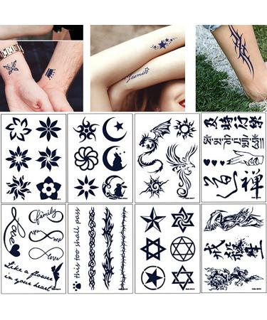 8 Sheets Semi Permanent Tattoo Stickers Plant-Based Premium Henna Tattoo Lasts 1-2 Weeks DIY Waterproof Realistic Sexy Temporary Tattoos Stickers For Women Kids Men Body Art Decoration