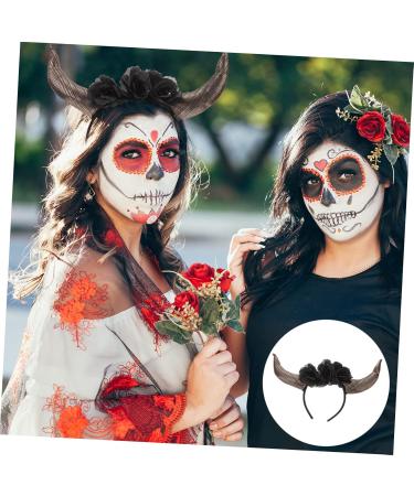 MAGICLULU Day of The Dead Headband Butterfly Lamp Shade Body Wash Mittens Skull Headpiece Girls Headband Black Horns Horn Headband with Flowers Cosplay Horns Cloth Halloween 33X20X5CM Black - Buy Online on GoSupps.com