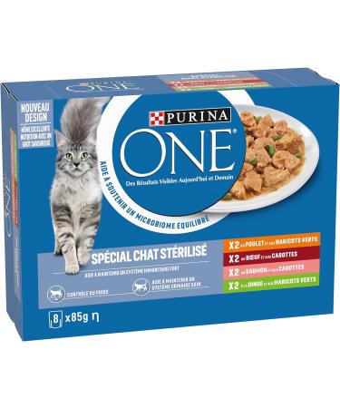 PURINA ONE Sterilized Cat Tapered in Sauce Assorted Flavors Chicken Beef Salmon and Turkey Meal Bags for Adult Cats 8 x 85g | - Buy Online on GoSupps.com