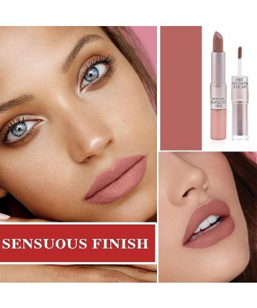 LZYLLS 2 in 1 Matte Lipstick & Liquid Lipstick Set - Waterproof, Long Wear, Non-Stick Cup, Nude Lip Makeup Gift for Women - Matte Velvet Lip Gloss (01) - Buy Online on GoSupps.com