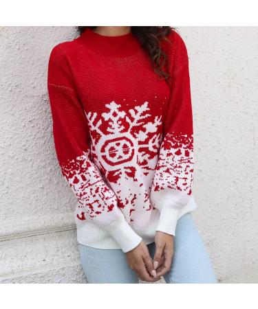 Shop Women's Oversized Reindeer Pattern Christmas Sweater - Cozy Round Neckline & Roll Collar - Ugly Christmas Sweater for Holiday Cheer - Buy Online on GoSupps.com