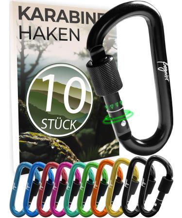 Carabiner with screw cap (10 pieces) with stopper keychain carabiner carabiner hook aluminum key carabiner for work fire brigade fitness camping travel and everyday sets.