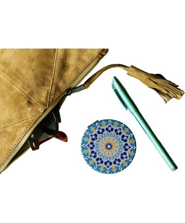 Totally Turkish Metal Compact Mirror Small Folding Round Mirror With Magnetic Close 1x & 2x Magnification For Handbags Make-Up Travel & Commutes Bright & Funky Geometric Pattern (Dantela) - Buy Online on GoSupps.com